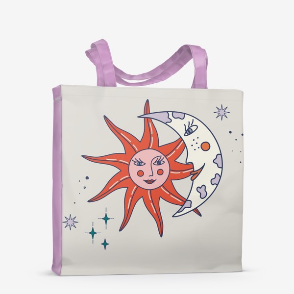 Сумка-шоппер «Солнце и луна. Космические символы в бохо стиле.»