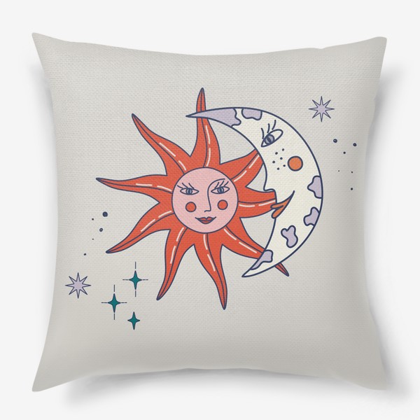Подушка «Солнце и луна. Космические символы в бохо стиле.»