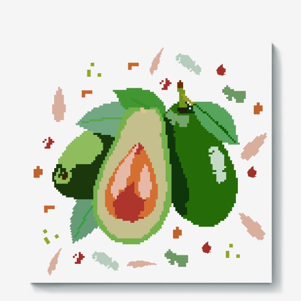 Холст «Авокадо и пятна в стиле пиксель-арт»