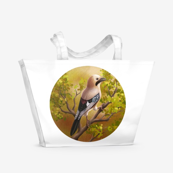 Пляжная сумка «Птица сойка в лесу»