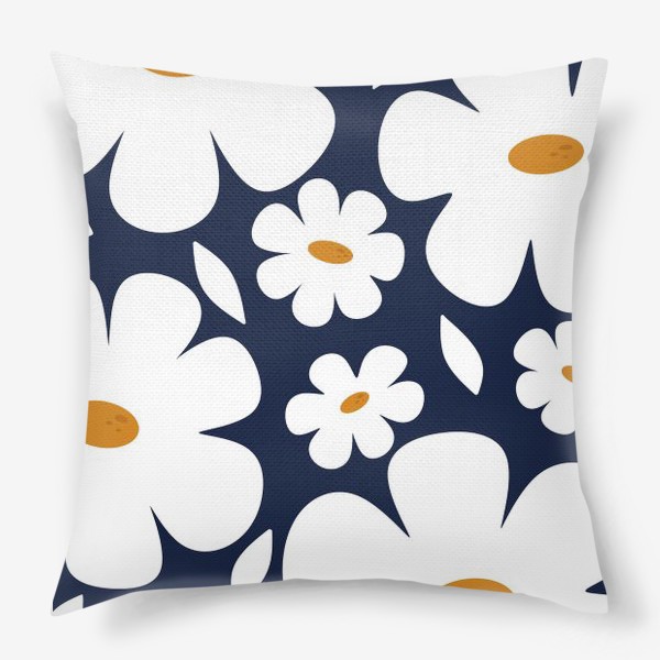 Подушка «белые цветы на синем фоне»