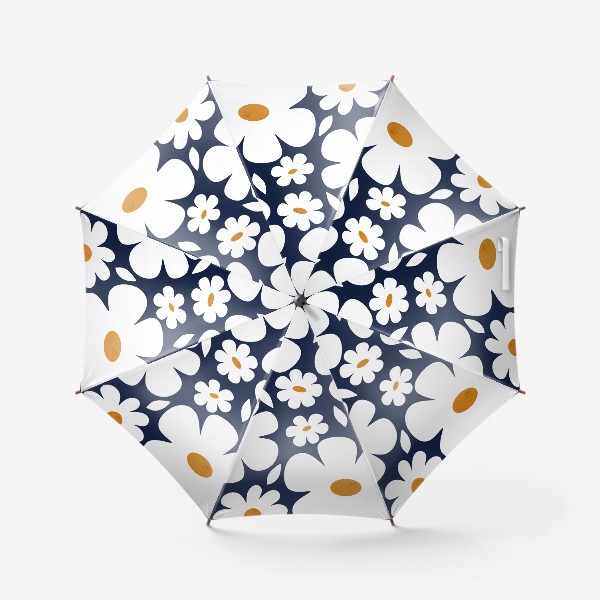 Зонт «белые цветы на синем фоне»