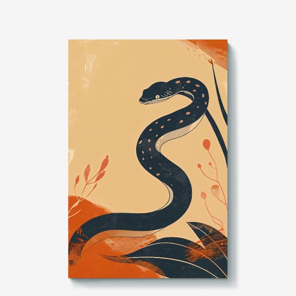 Холст «Черная змея минимализм»