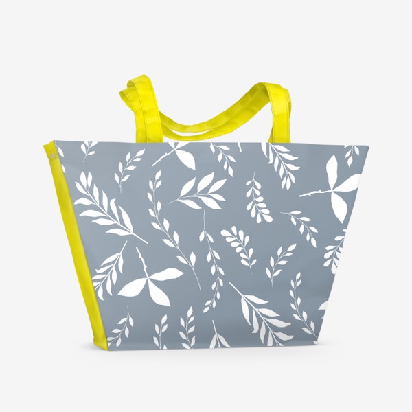 Пляжная сумка «Белые листья на сером фоне»
