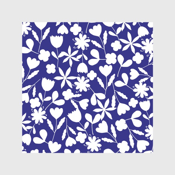 Шторы «Белые цветы на синем фоне»
