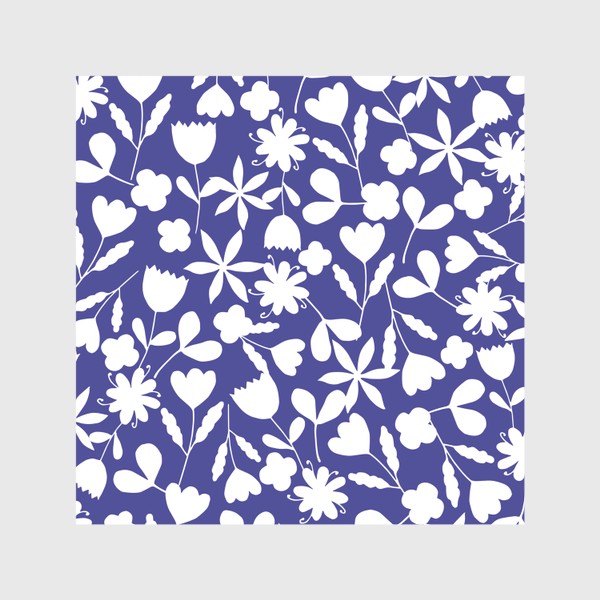Скатерть «Белые цветы на синем фоне»