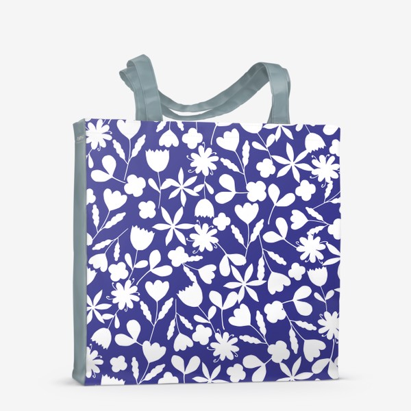 Сумка-шоппер «Белые цветы на синем фоне»