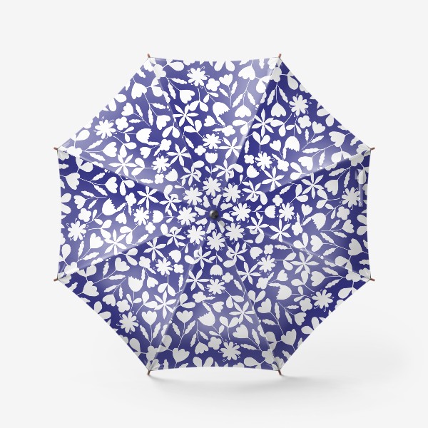 Зонт «Белые цветы на синем фоне»