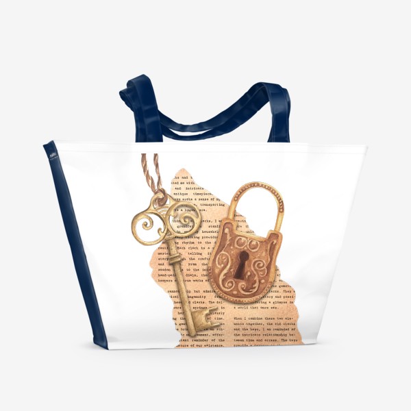 Пляжная сумка «Кусок старой газеты с ключом и замком»