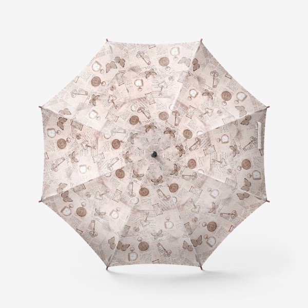 Зонт «Винтажный паттерн с часами, ключами, газетными вырезками»