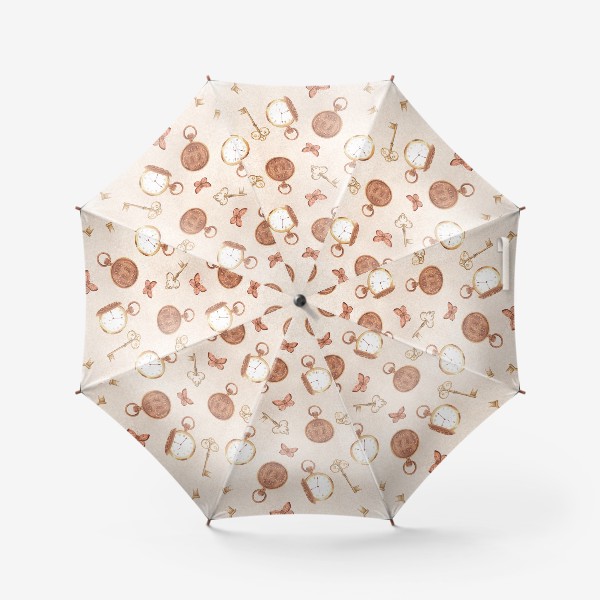 Зонт «Винтажный паттерн с ключами и карманными часами»