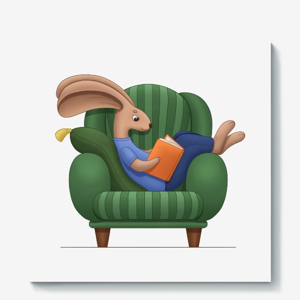 Холст «Кролик читает книгу и сидит в кресле»