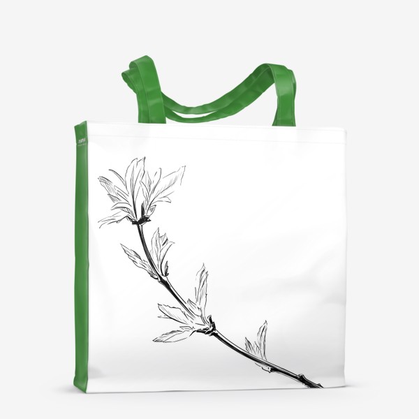 Сумка-шоппер &laquo;Распускающиеся листья. Весна. Ветвь дерева. Черно-белая графика&raquo;