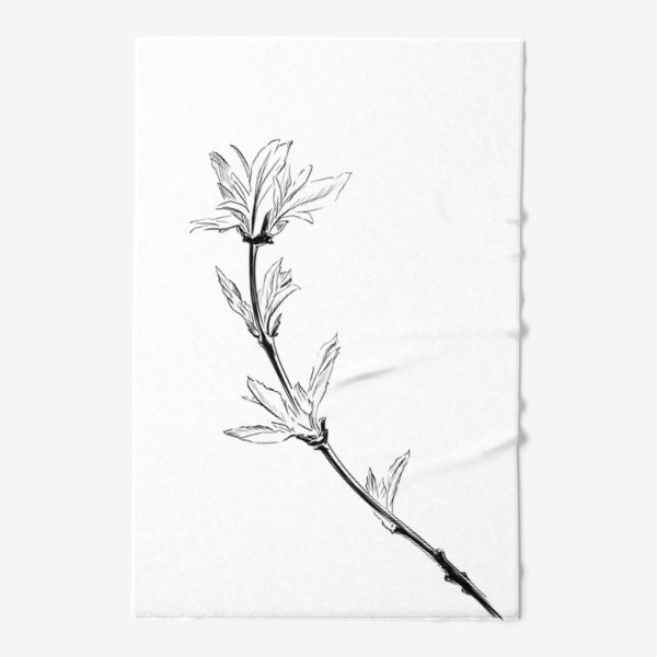 Полотенце «Распускающиеся листья. Весна. Ветвь дерева. Черно-белая графика»