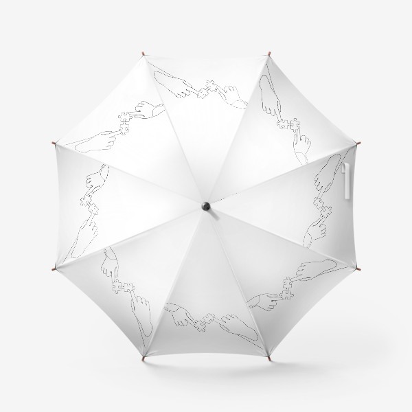 Зонт «Половинки одного целого. Руки складывают пазл, одна непрерывная линия, минимализм»