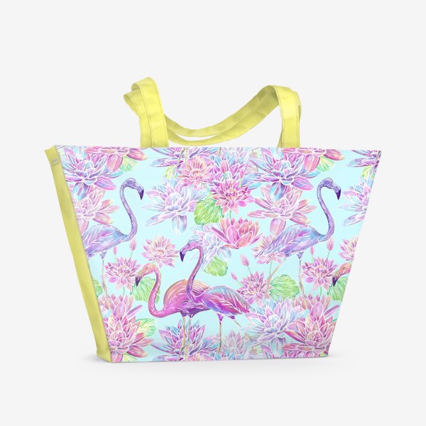 Пляжная сумка «Розовые Фламинго и Лилии батик»