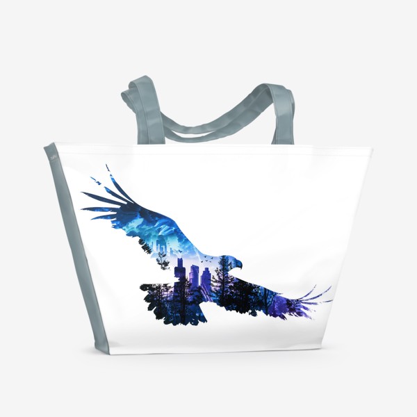 Пляжная сумка «Летящий орел и ночной город двойная экспозиция»