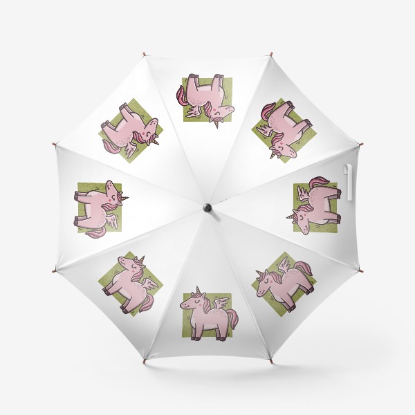 Зонт «Милый розовый единорог на фоне веточек»
