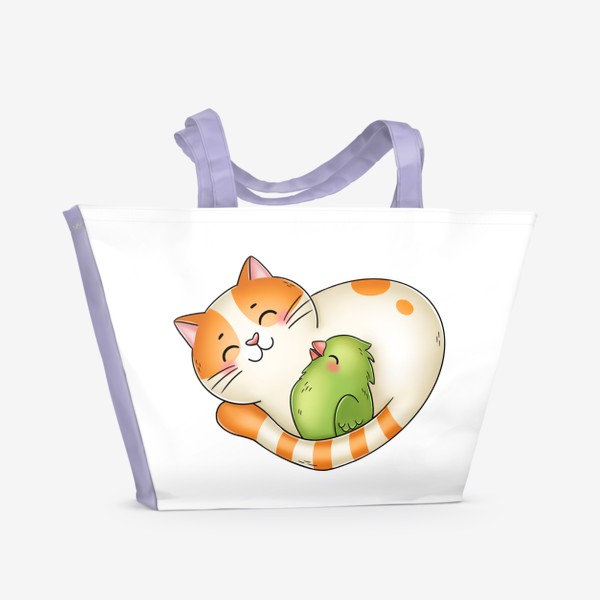 Пляжная сумка «Кот с попугаем»