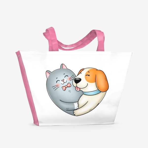 Пляжная сумка «Котик с собакой»