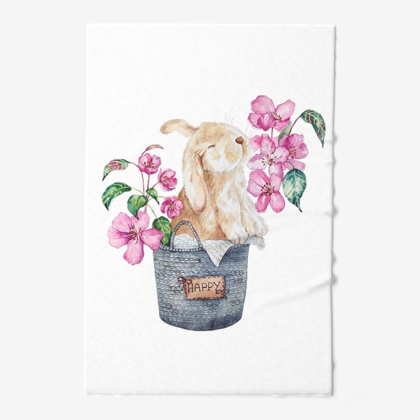 Полотенце «Заяц с розовыми цветами»