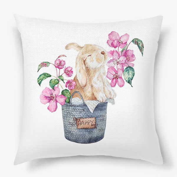 Подушка «Заяц с розовыми цветами»