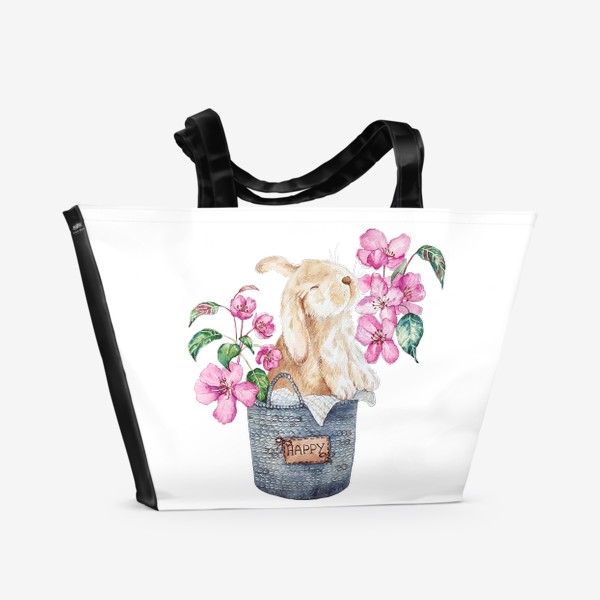 Пляжная сумка &laquo;Заяц с розовыми цветами&raquo;
