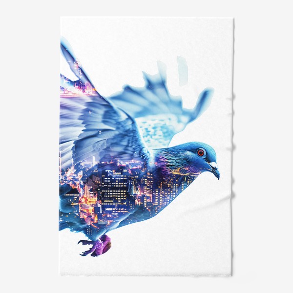 Полотенце «Летящий голубь и ночной город с двойной экспозицией»