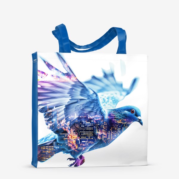 Сумка-шоппер «Летящий голубь и ночной город с двойной экспозицией»