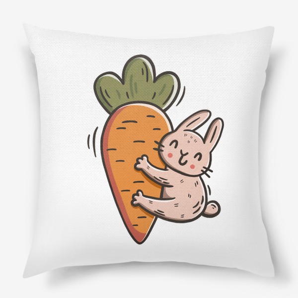 Подушка &laquo;Милый заяц обнимает морковку. Кролик&raquo;