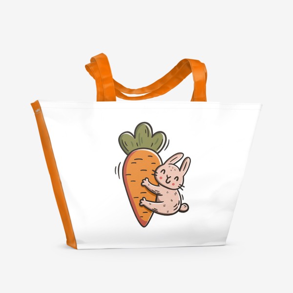 Пляжная сумка «Милый заяц обнимает морковку. Кролик»