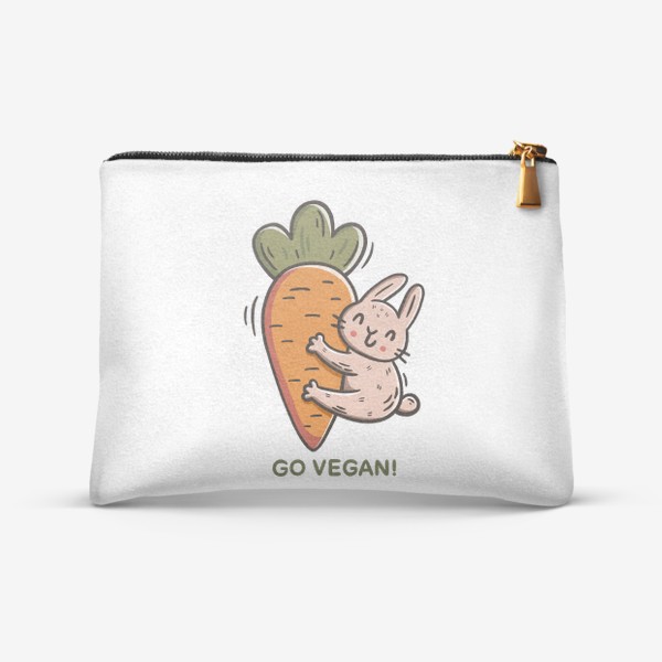 Косметичка «Милый заяц обнимает морковку. Надпись. Go vegan! Подарок вегану»