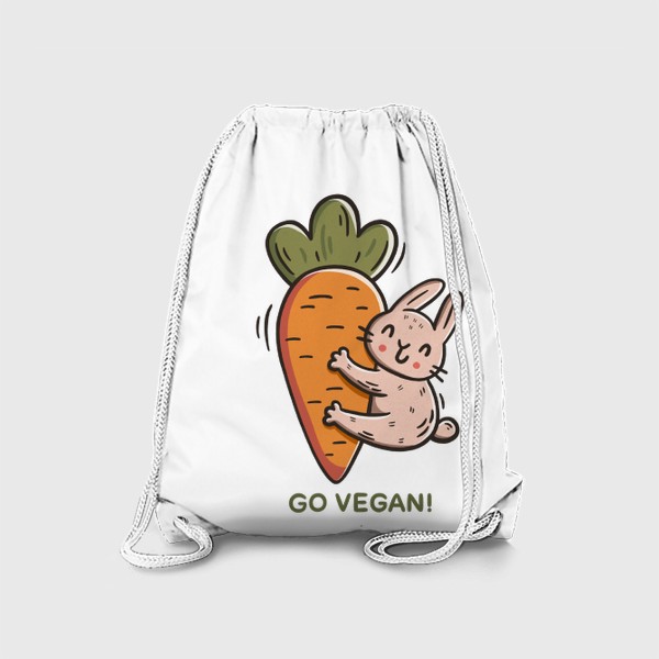 Рюкзак «Милый заяц обнимает морковку. Надпись. Go vegan! Подарок вегану»