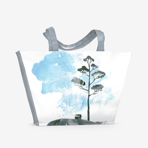 Пляжная сумка «Дом с сосной. Фактурные пятна краски»