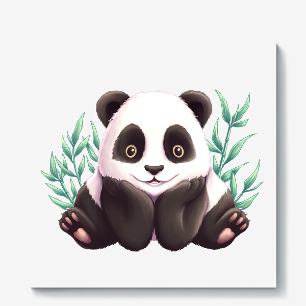 Холст «Панда и листья бамбука»