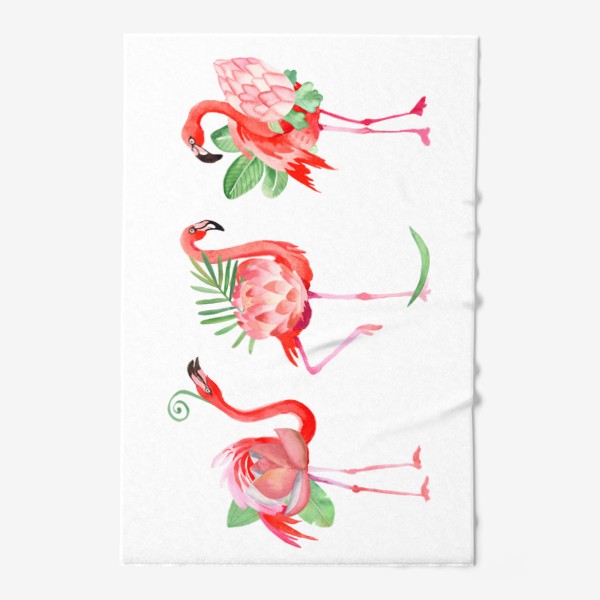Полотенце &laquo;Красивые розовые фламинго в виде тропических цветов с листьями пальмы, прикольный летний принт, акварельные птицы&raquo;