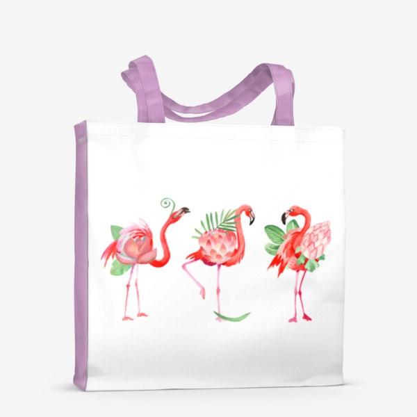 Сумка-шоппер &laquo;Красивые розовые фламинго в виде тропических цветов с листьями пальмы, прикольный летний принт, акварельные птицы&raquo;