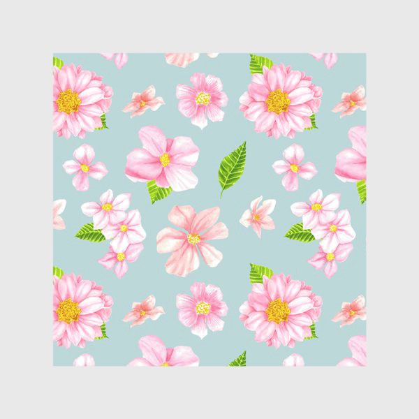 Скатерть «Розовые цветы на серо-зеленом фоне»