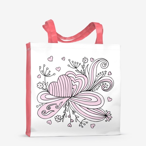 Сумка-шоппер «Абстрактные цветы с сердцами»