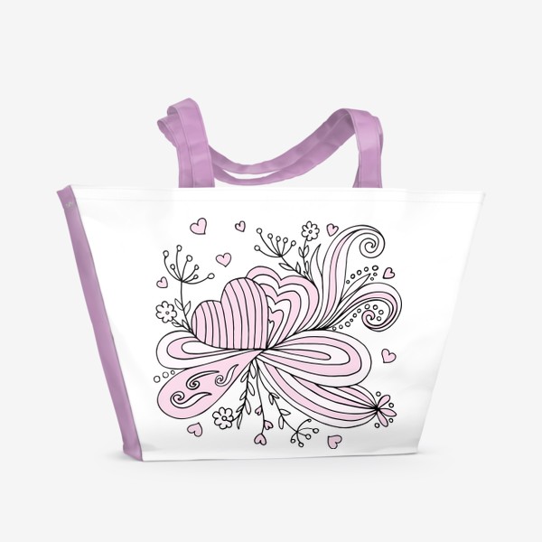 Пляжная сумка «Абстрактные цветы с сердцами»