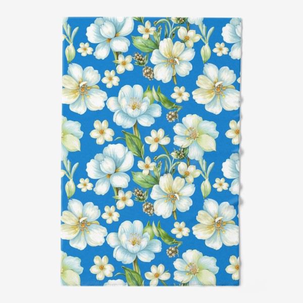 Полотенце «Белые цветы на голубом фоне»