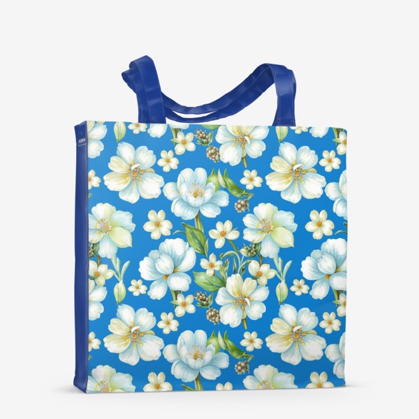 Сумка-шоппер «Белые цветы на голубом фоне»