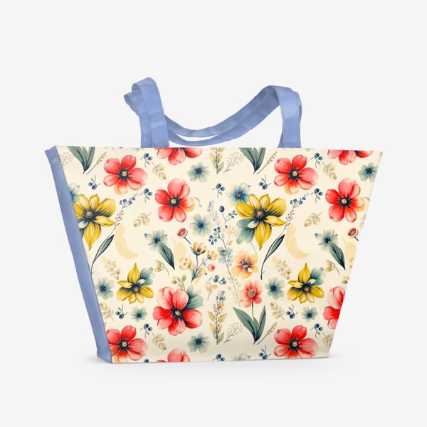 Пляжная сумка «Паттерн цветы на бежевом фоне»
