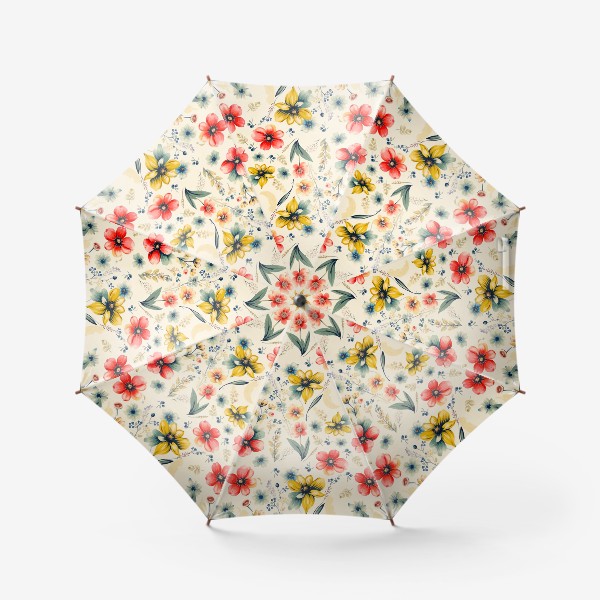 Зонт «Паттерн цветы на бежевом фоне»