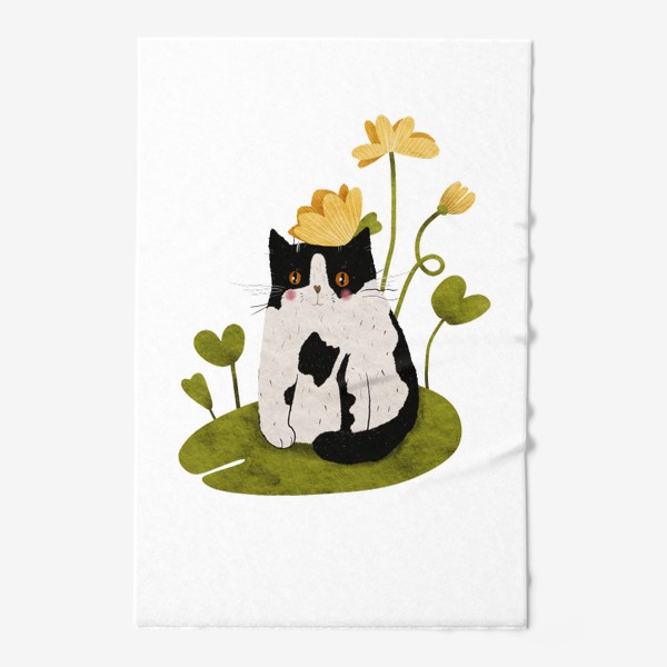 Полотенце «Котик и желтые цветы»