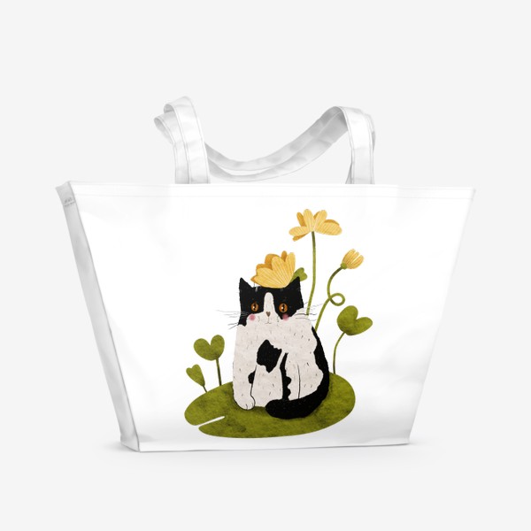 Пляжная сумка &laquo;Котик и желтые цветы&raquo;