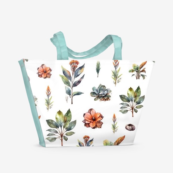 Пляжная сумка &laquo;Растения в скандинавском стиле. Растительный паттерн.&raquo;