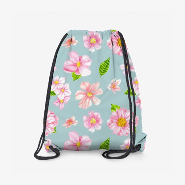 Рюкзак «Розовые цветы на серо-зеленом фоне»