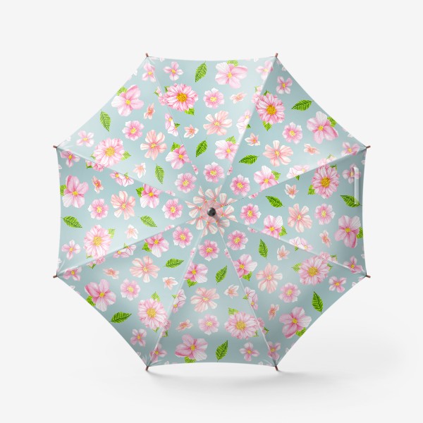 Зонт &laquo;Розовые цветы на серо-зеленом фоне&raquo;