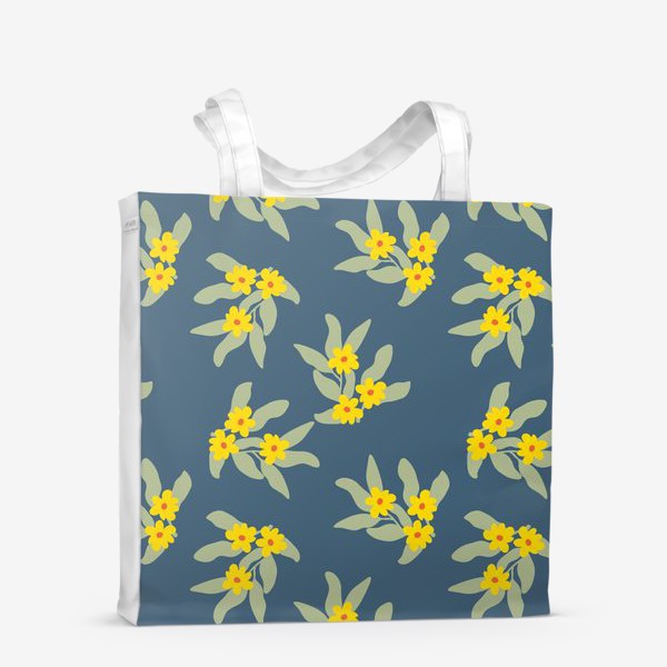 Сумка-шоппер «Весенние цветы, желтые на синем»